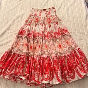 Free People Vibrant Red and Cream Maxi Skirt
